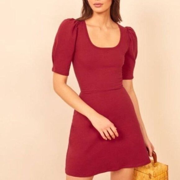 Reformation Elisha Red Puff Sleeve Dress size small - Picture 3 of 12